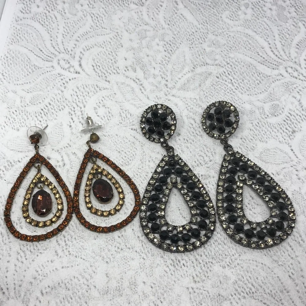 Bundle lot 2 rhinestone statement earrings dangle drop party night out dressy